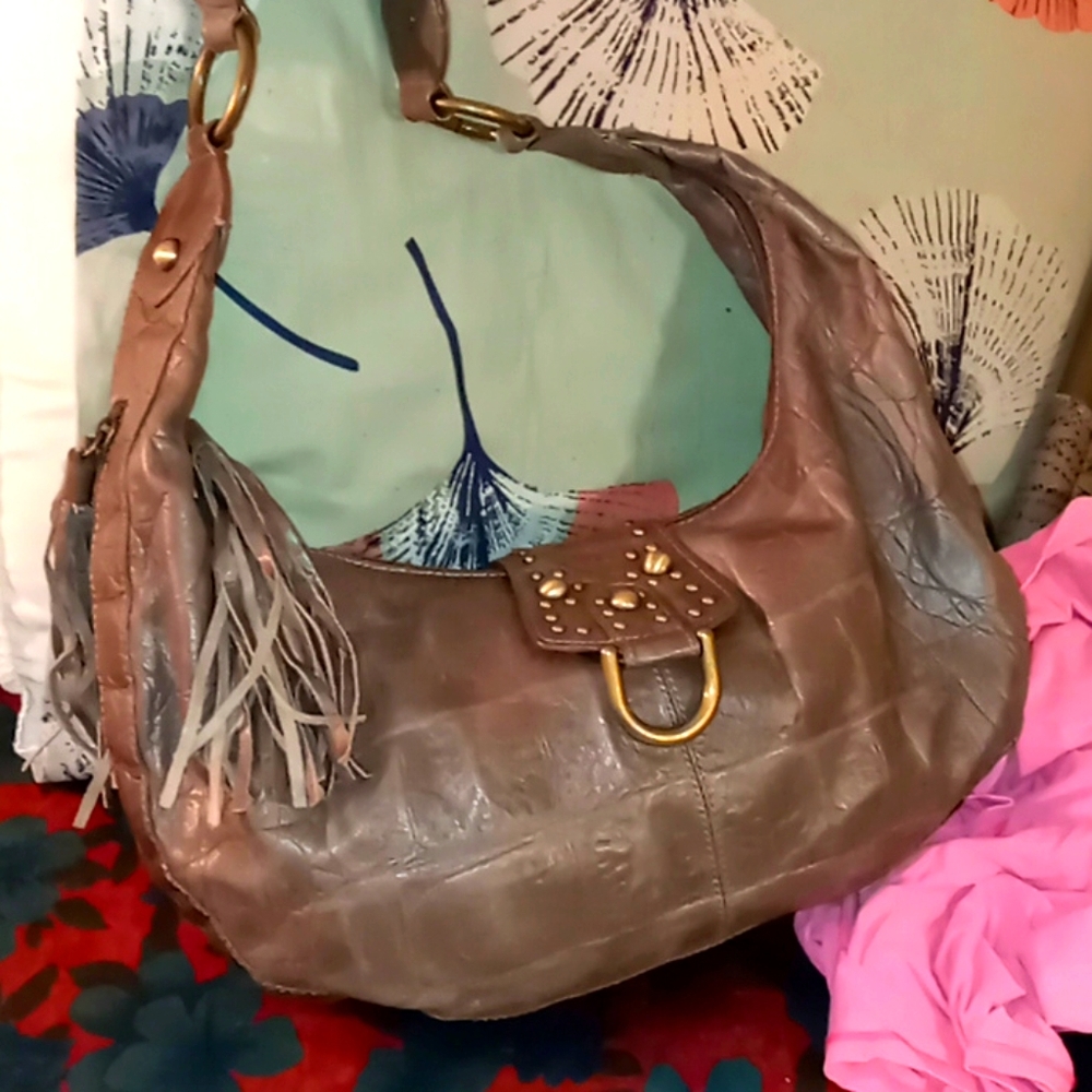 Leather and brass boho bag